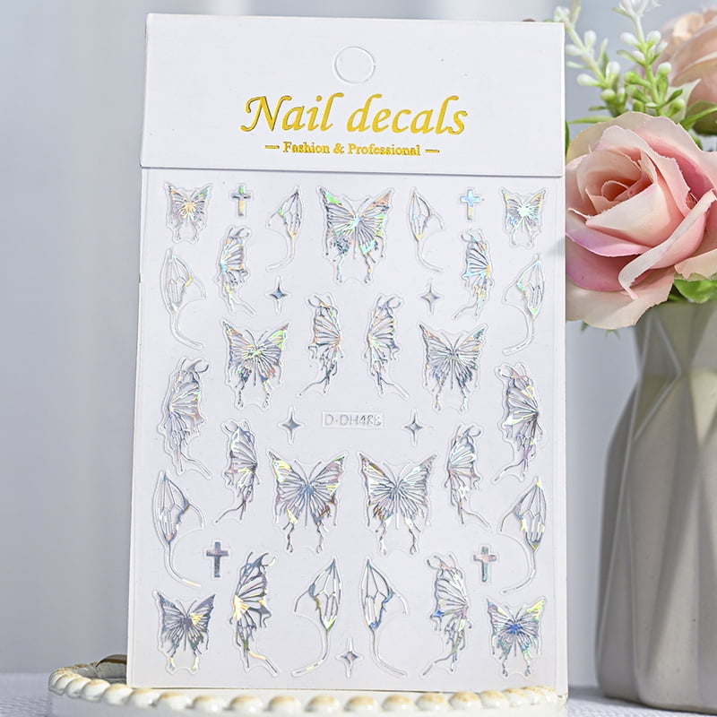 5D New Craft Butterfly Nail Art Sticker Ultra-thin Slider Decoration Transparent Decals Black/White/Pink Self Adhesive Sticker
