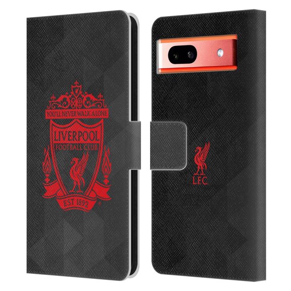 Head Case Designs Officially Licensed Liverpool Football Club Crest 1 Black Geometric 2 Leather Book Wallet Case Cover Compatible with Google Pixel 7a