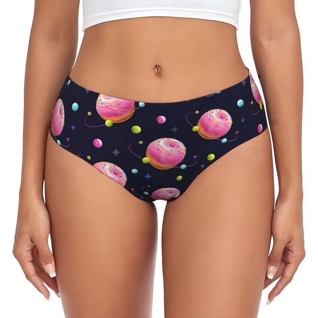 Balery Cartoon Donut Planets Ropa Interior de Algodón para Mujer con Dibujo – Braguitas Cómodas y Elásticas, Estilo Clásico-Medium
