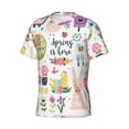 thumbnail image 3 of Yiaed Spring Flowers Birds Print Mens Short Sleeve Tight Fit T-Shirt, Crewneck Casual Tee-Small, 3 of 5