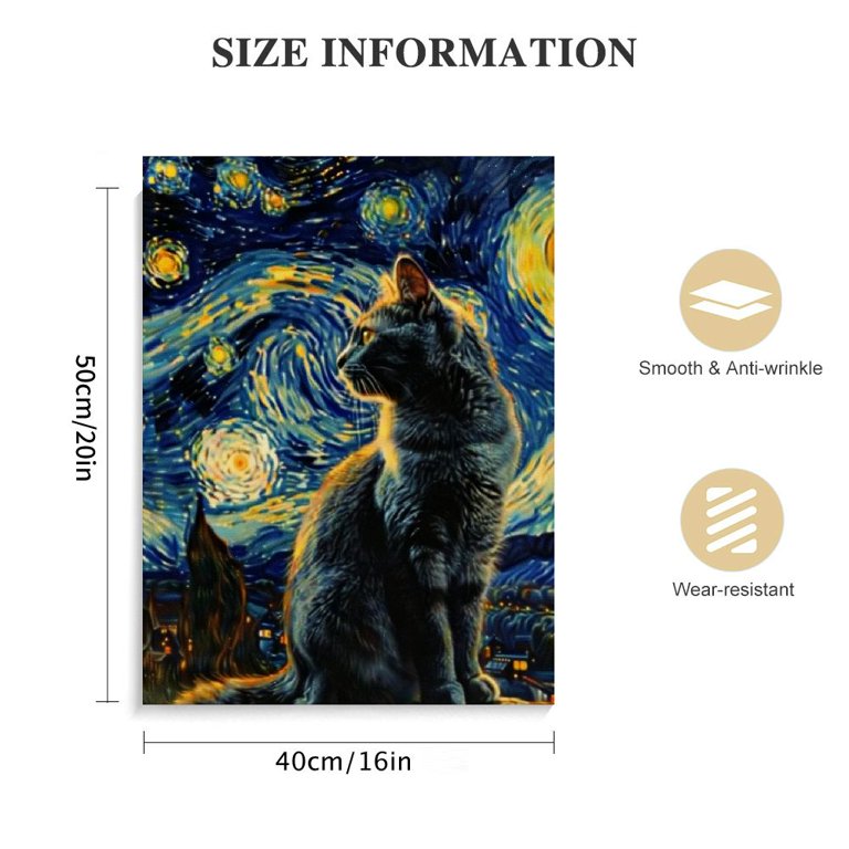 Van Gogh Starry Night With Cats Canvas Wall Art - 24x16 Inch Framed Cat Painting