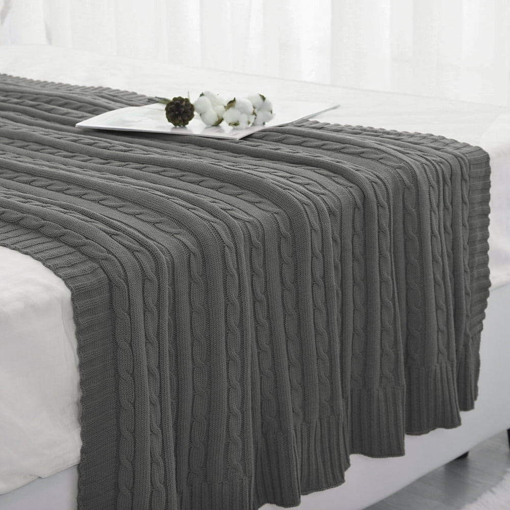 Unique Bargains Cotton Cable Knit Sofa Bedding Blanket Gray 50" x 60