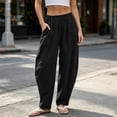 thumbnail image 2 of TEAJOPSUU Womens Elastic Waist Harem Pants Cotton Blend Casual Tapered Baggy Wide Leg Trousers with Pockets Summer Daily Beach Wear Black, 2 of 7