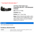 thumbnail image 2 of Left Driver Side Fender Liner - Compatible with 2014 - 2020 Mitsubishi Outlander 2015 2016 2017 2018 2019, 2 of 2
