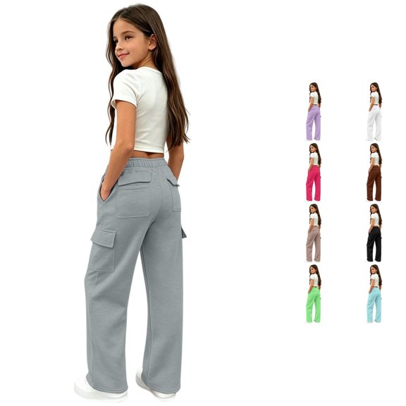 XIYON Girls Sweatpants Soft Everyday Sweatpants for Kids Comfortable Solid Color Joggers Elastic Waist Trousers 9-10 Years