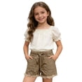 thumbnail image 2 of Huowey High Waist Summer Shorts For Girls Kids Elastic Waist Denim Cargo Shorts With Pockets Solid Color Wide Leg Raw Hem Casual Comfortable Lightweight Stylish Youth Bottoms,Brown,13-15 Years, 2 of 4