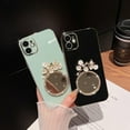 3D Flower Bird Soft TPU Bling Phone Case with Shiny Bezel Makeup Mirror