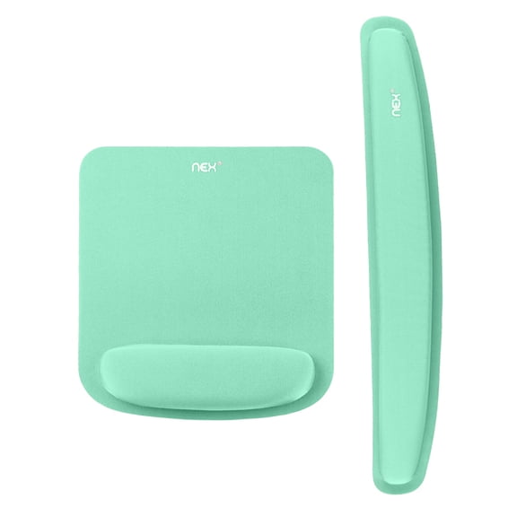 Green Ergonomic Wrist Support Set, Memory Foam Mouse Pad with Wrist Rest Keyboard Wrist Rest Pad, Non-Slip Rubber Base Lycra Surface for Office & Gaming
