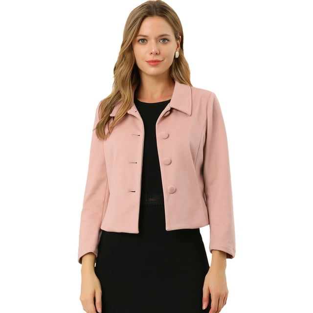 INSPIRE CHIC Women's Elegant Button Down Point Collar Short Bomber Jacket