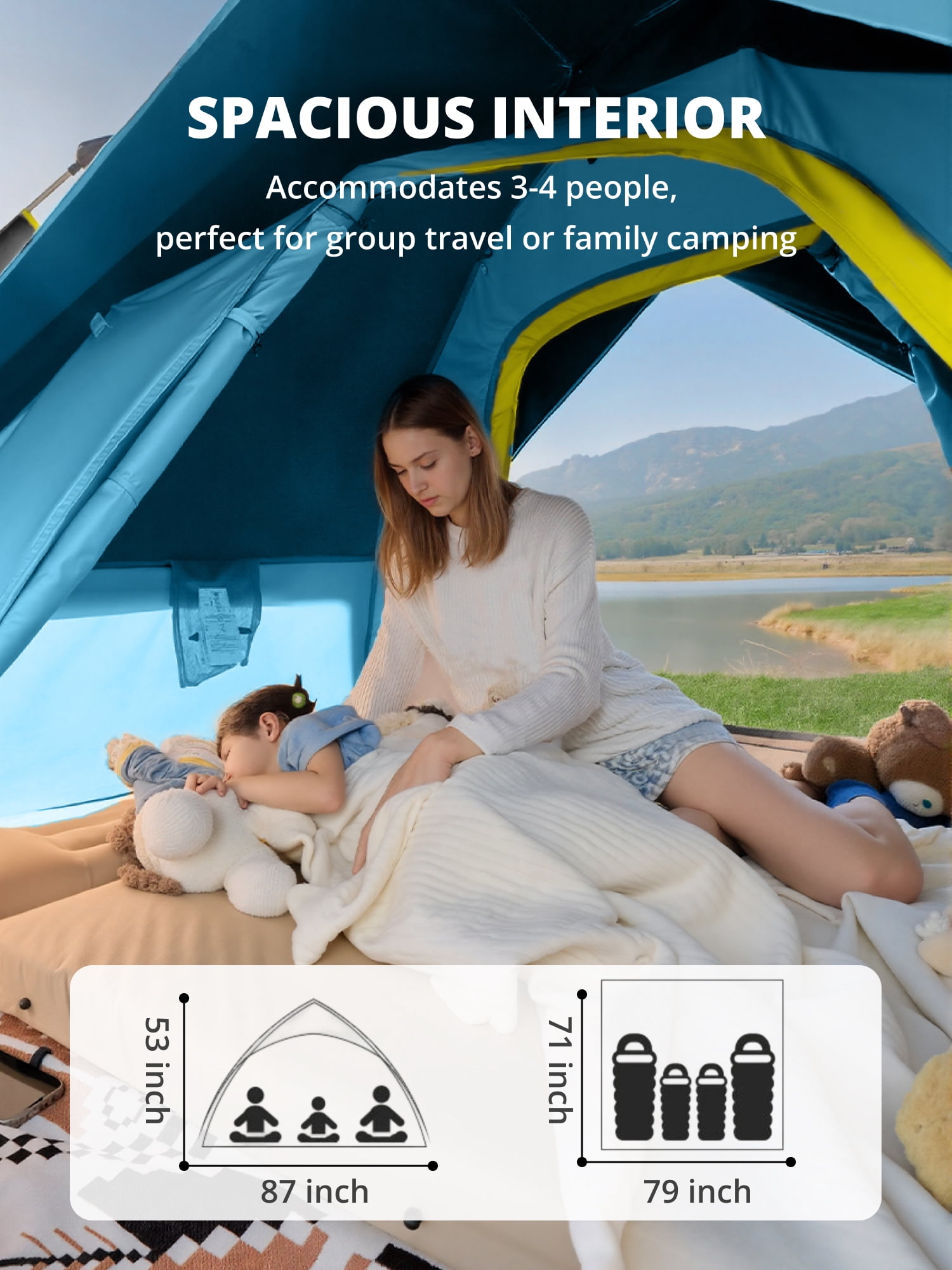 CAMEL 3-4 Person Pop Up Dome Tent Waterproof UV-Resistent Shelter 2-in-1 Backpacking Tent Outdoor