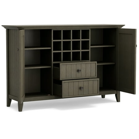 Simpli Home - Bedford Sideboard Buffet and Wine Rack - Farmhouse Grey