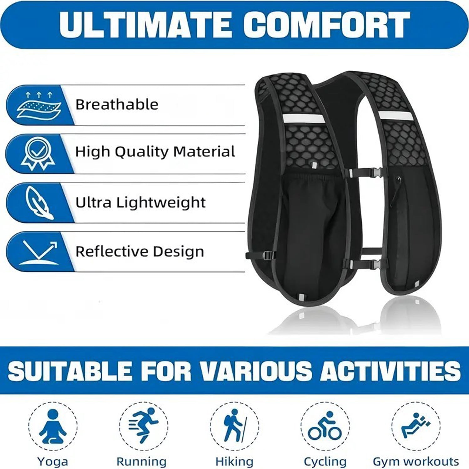 Running Vest for Women Men, Adjustable Chest Straps Running Hydration Vest with 300ml Soft Bottle, Lightweight Reflective Hydration Backpack for Marathon