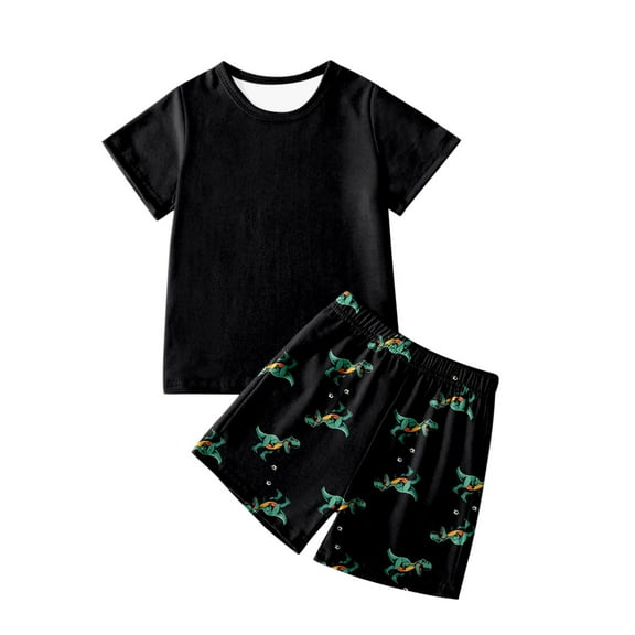 shoper Toddler Boy Summer Clothes 3t Short Sleeve Tee and Shorts Dinosaur Football Print Crewneck Loose Party Outfits Summer Pjs for Boy Jammies Sets Black 140