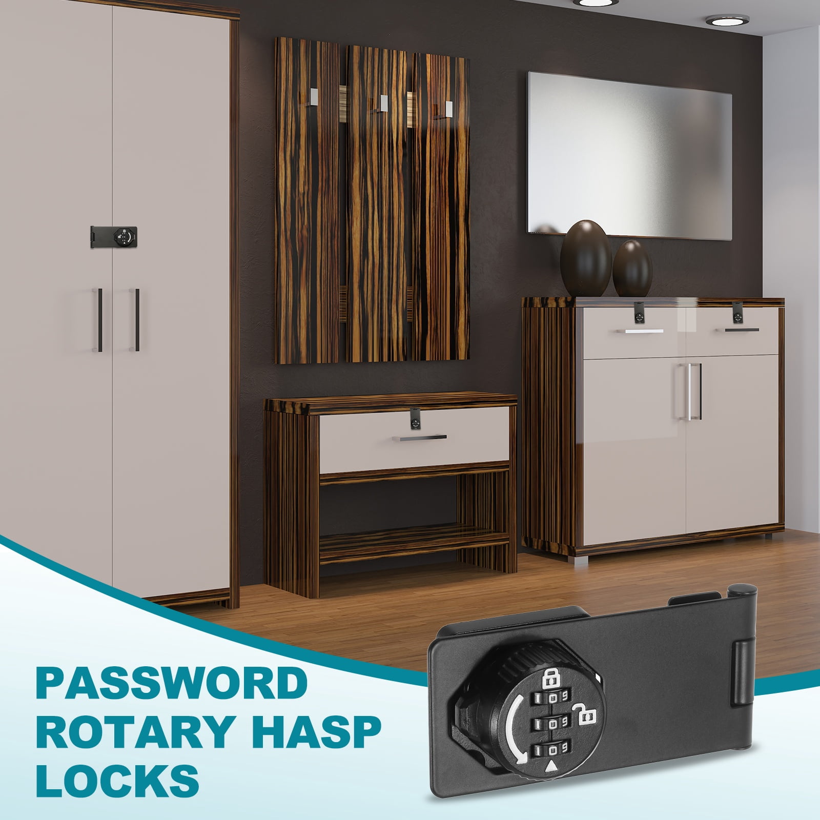 Uxcell Password Rotary Hasp Lock (4", Glow Black) (2 Pcs), Keyless 3-Digit Cabinet Locks with Combination Security Slide Latch, Suit For- Door/Closet/Barn/Bathroom/Outdoor/Garden