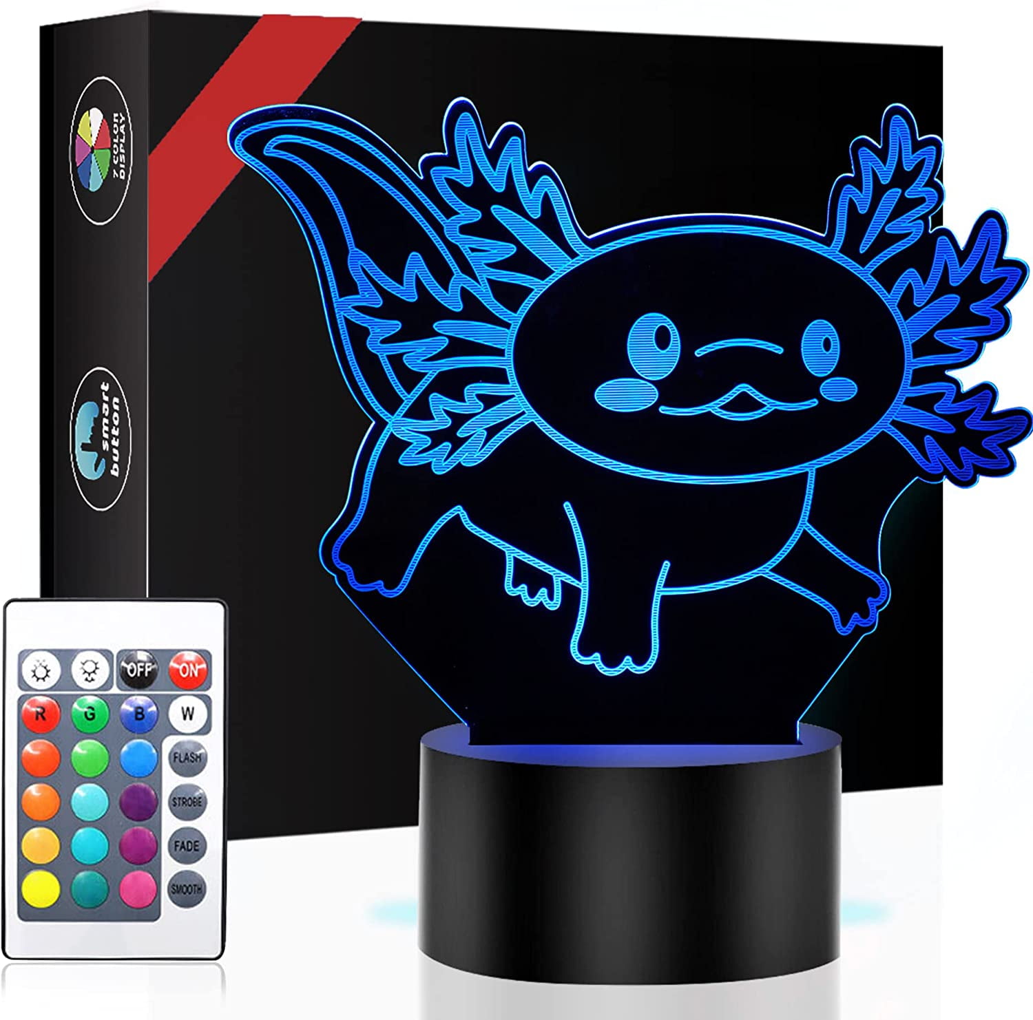 YSITIAN 3D Axolotl Lamp Night Light 16 Colors Changing Decoration Dimmable Illusion Lamp Bedroom Decor as Xmas Holiday Birthday Gifts for Boys Girls YT03-112