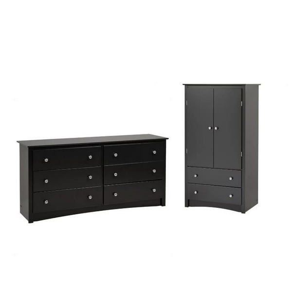 2 Piece Dresser And Wardrobe Armoire, Black Dresser Set