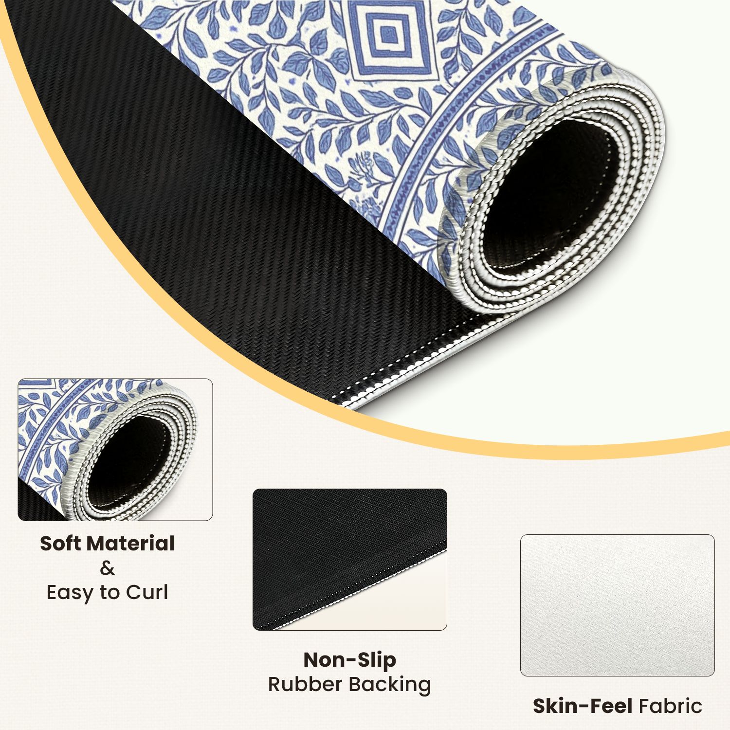 Mahjong Mat 31.5" x 31.5" Blue Floral Geometric Shapes Decorative Details Anti-Slip and Noise Reduction Symmetry Design Mahjong Tiles Table Cover for Dominoes Poker Card Board and Tile Games