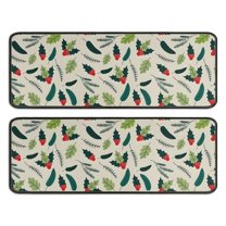 Kitchen Rugs Sets Of 2,Green and Red Christmas Holly Pattern Anti Fatigue Kitchen Mat Rugs Non Slip Washable,Decorative Kitchen Floor Mats for Kitchen,Sink,Laundry,17"x47" 17"x47"