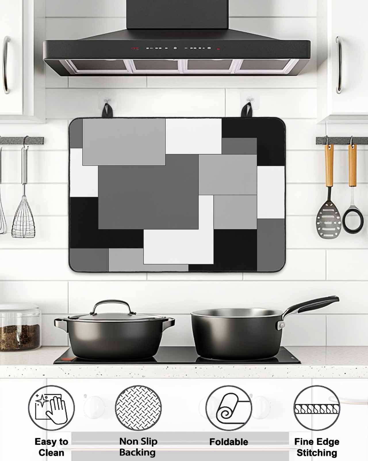 Stove Top Covers for Electric Stove, Black Grey Glass Stovetop Cover Protector, Middle Century Irregular Geo Abstract Art Induction Cooktop Protector Oven Mat for Kitchen Countertop 24"x21"