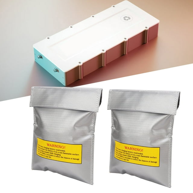 Bolsa de seguridad para batería de litio de 2 piezas, de fibra de PVC, ignífuga, a prueba de explosiones, bolsa de almacenamiento de seguridad para batería de litio