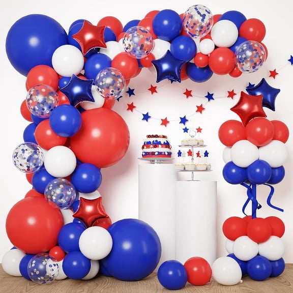 155pcs Red White Blue Balloons Garland Arch Kit, 4th of July Patriotic Decorations with Star Foil Balloons, Birthday Wedding Nautical Baseball Party Supplies (5 Inch)