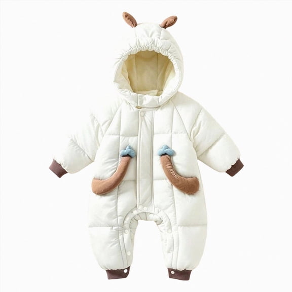 18-24 Months Newborn Baby Winter Hooded Snowsuit Deer Ear Padded Romper Infant Zipper Warm Jumpsuit Outfit