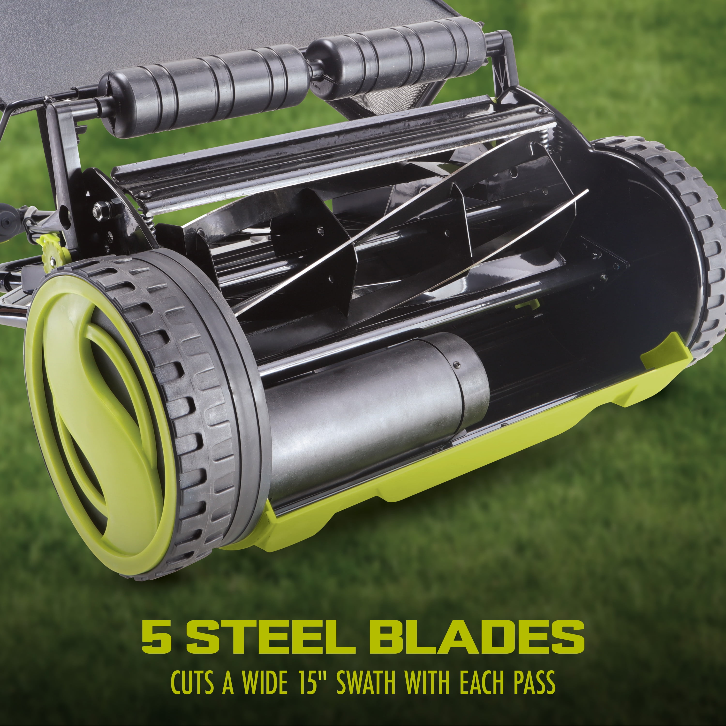 Sun Joe 24V Cordless Push Reel Lawn Mower, Battery Powered Grass Cutter for Yard, 15-Inch