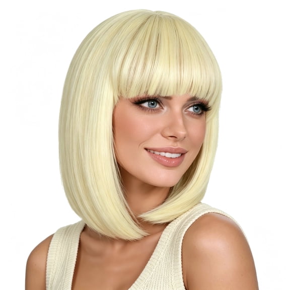 LOHXINHAIR Bob Wig Straight Shoulder Lengt Platinum Blonde Hair for Women
