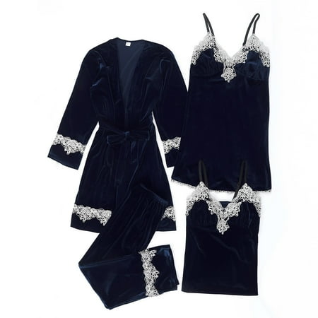 Plus Size Bras for Women Nightgown Gold Velvet Pajamas Lace Nightdress Underwear Sleepwear Trousers Lingerie Set Mesh Wireless Lingerie Set