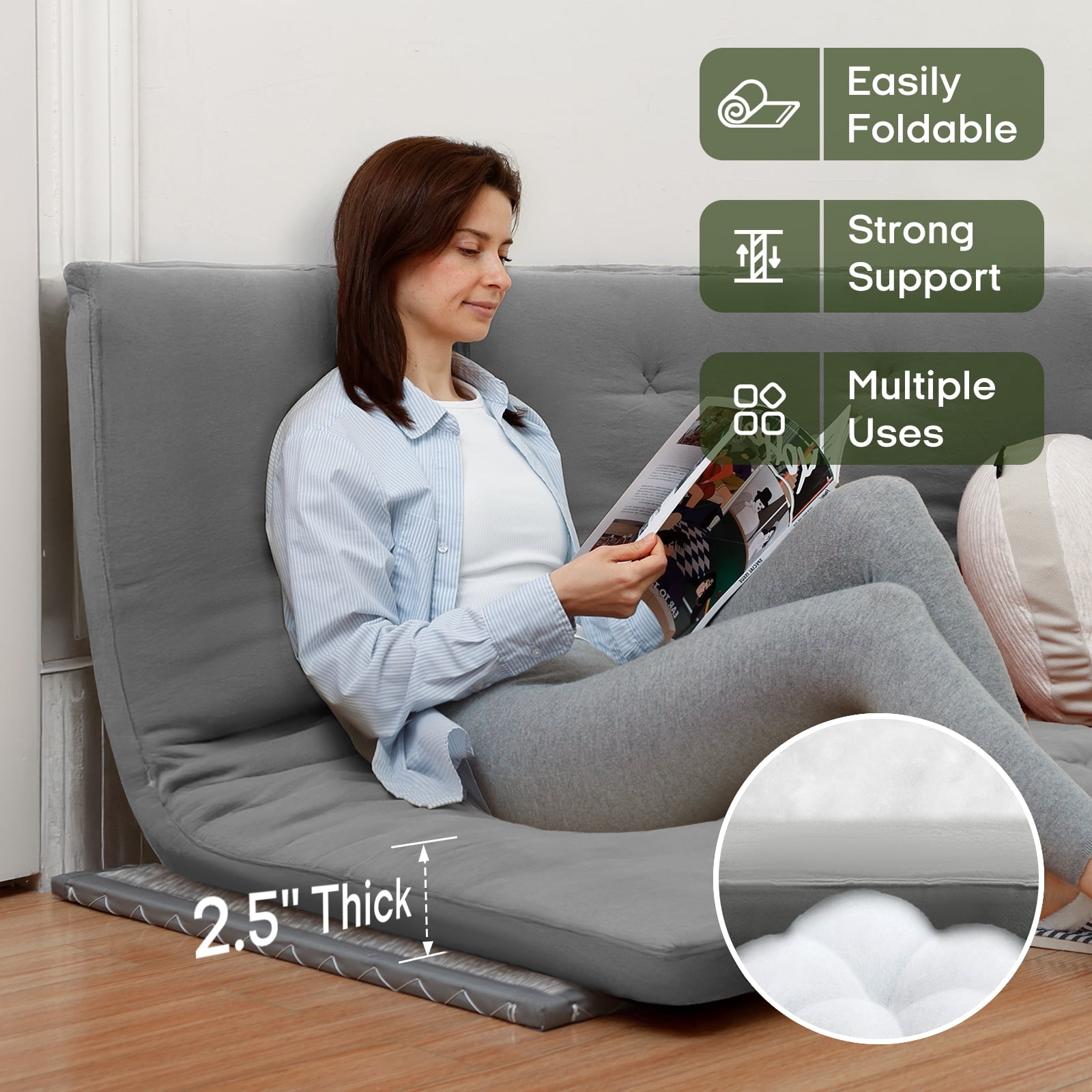 ZonLi Queen Size Japanese Futon Mattress, 2.5" Cotton Tatami Floor Bed, Foldable Sleeping Pad for Adults