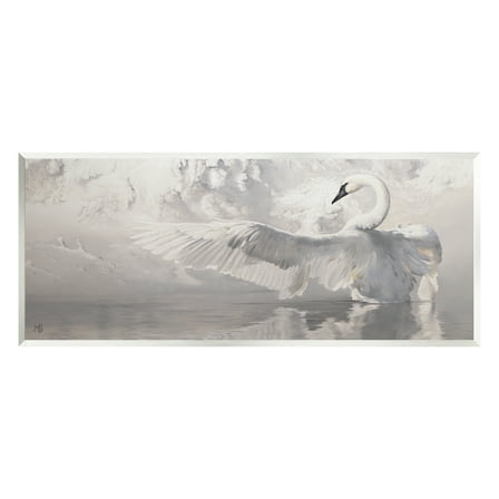 Stupell Industries Swan Wingspan on Pond Animals & Insects Painting Unframed Art Print Wall Art, 17 x 7