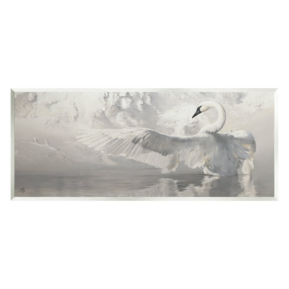 Stupell Industries Swan Wingspan on Pond Animals & Insects Painting Unframed Art Print Wall Art, 17 x 7
