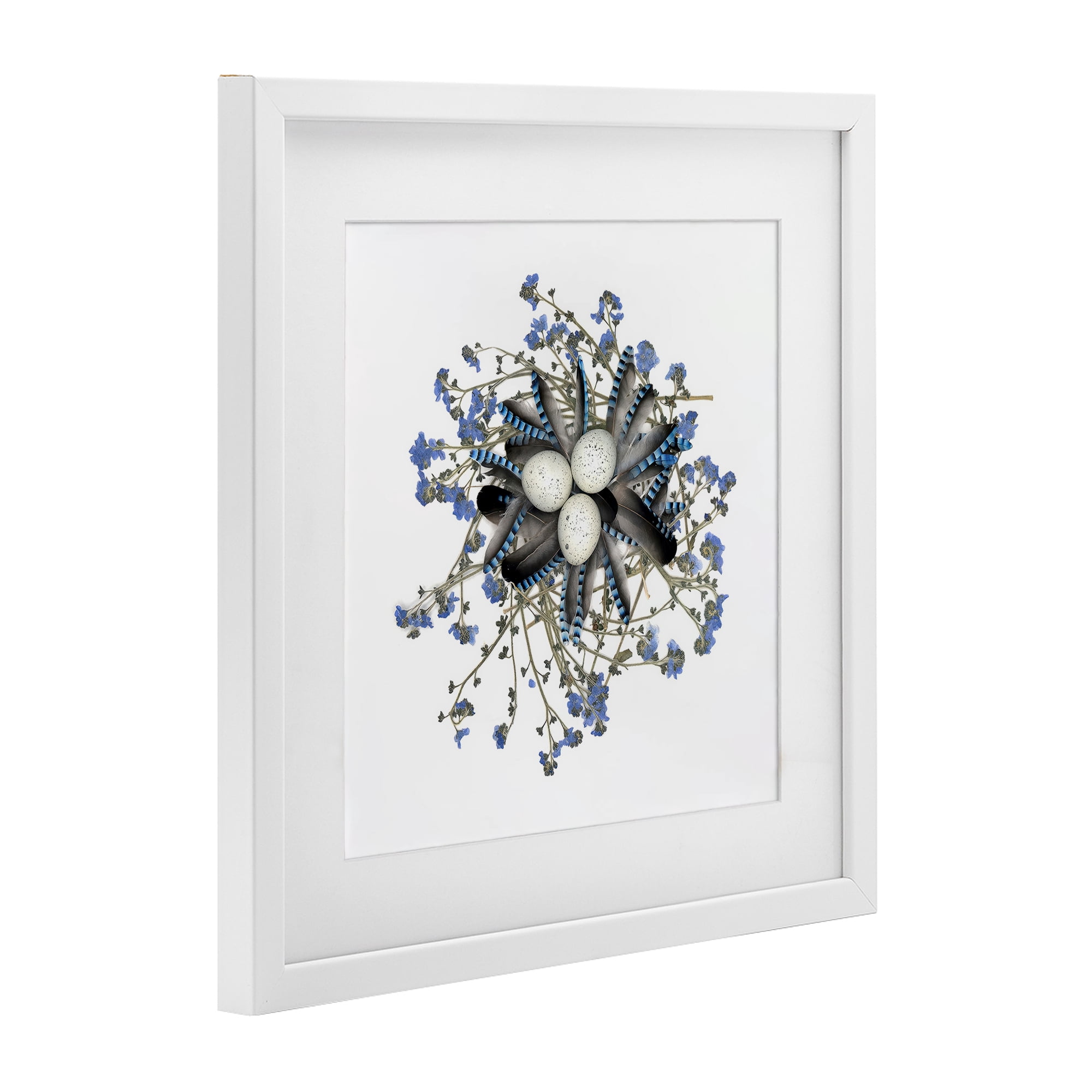 Stupell Industries Feathered Nest & Blue Florals White Framed Print Under Glass, design by Beth Adoette