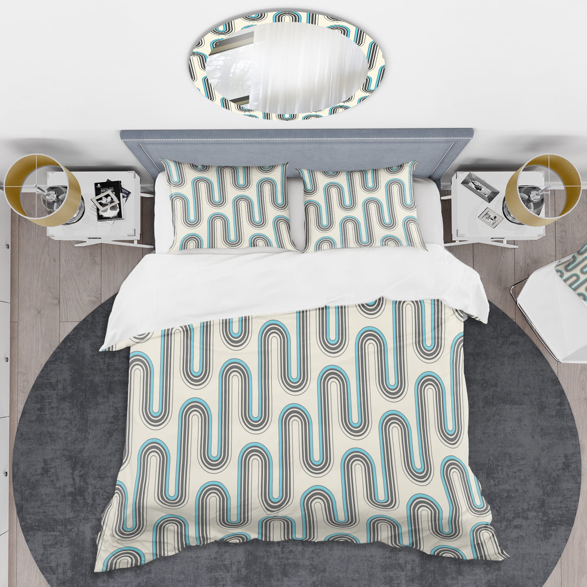 Designart 'Retro Geometrical Abstract Minimal Pattern IV' Mid-Century Modern Duvet Cover Set
