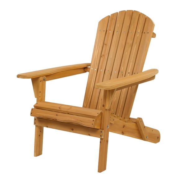 Folding Fir Wood Adirondack Lounge Chair, Natural Finish Outdoor Patio Lounger with Wide Armrests, Weather Resistant Wooden Chair for Garden, Deck, Porch, Backyard