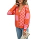 thumbnail image 3 of Cárdigan de Larga con Botones y Cuadros en Bloques de Color para Mujer, Suéteres de Punto A Cuadros, Ropa Y2K Naranja L, 3 of 10