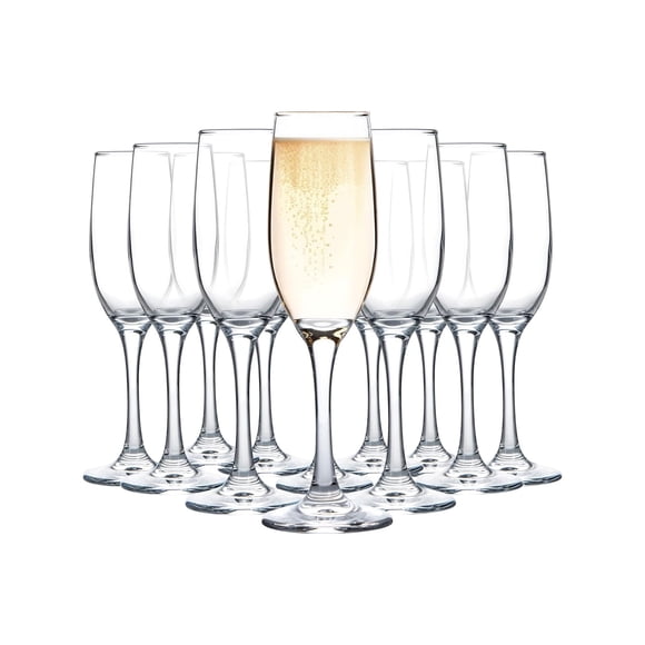 TechGen Champagne Flutes 6oz Capacity Long Stem Clear Borosilicate Glass Sparkling Wine Glasses for Wedding Bar Restaurant Toasting 12 pack