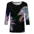 thumbnail image 4 of IROINNID Savings Ladies Long Sleeve T Shirts Printed T-shirt 3/4 Sleeves Blouse Round Neck Lounge Tops,Purple, 4 of 5