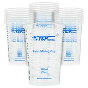 TCP Global 32 Ounce (1000ml) Disposable Flexible Clear Graduated Plastic Mixing Cups - Box of 25 Cups - Use for Paint, Resin, Epoxy, Art, Kitchen, Cooking, Baking - Measuring Ratios 2-1, 3-1, 4-1, ML