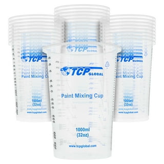 TCP Global 20 Ounce (600ml) Disposable Flexible Clear Graduated Plastic Mixing  Cups - Box of 25 Cups & 25 Mixing Sticks - Use for Paint, Resin, Epoxy,  Art, Kitchen - Measuring Ratios 2-1, 3-1, 4-1, ML 