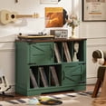 thumbnail image 3 of LELELINKY Large Record Player Stand Holds 450 Albums, 39" Farmhouse Wood Storage Cabinet with Barn Doors for Living Room, Green, 3 of 8