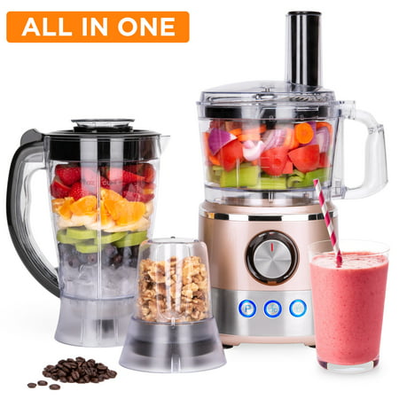 Best Choice Products 650W Multifunctional All-In-One Stainless Steel Food Processor, Blender, & Grinder Combo with 7.4-Cup Capacity, 10 Attachments for Juicing, Cutting, Shredding, & More, Rose (Best Small Bass Combo)