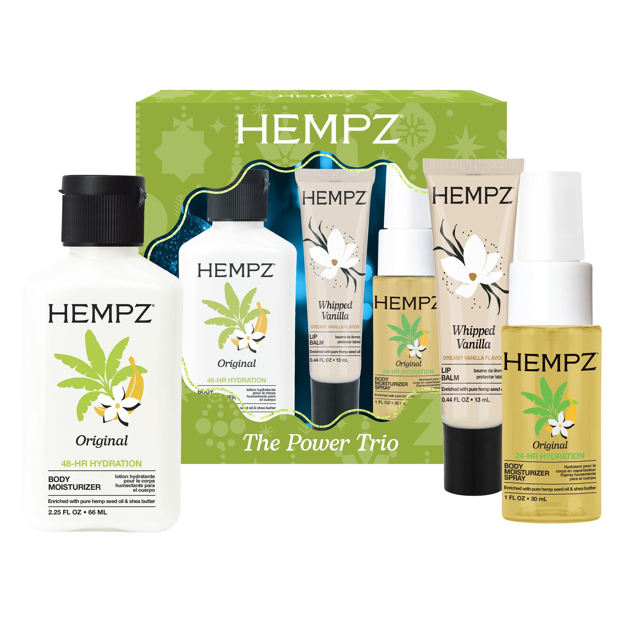 Hempz Limited-Edition The Power Trio Mini Moisturizing Original Lotion, Whipped Vanilla Lip Balm & Original Moisturizing Body Fragrance Spray Gift Set