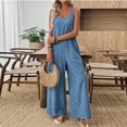 thumbnail image 5 of JULMCOMO Jumpsuits for Women Scoop Neck Adjustable Strap Loose Fit Overalls Sleeveless Wide Leg Casual Summer Jumpsuits with Pockets Blue L, 5 of 7