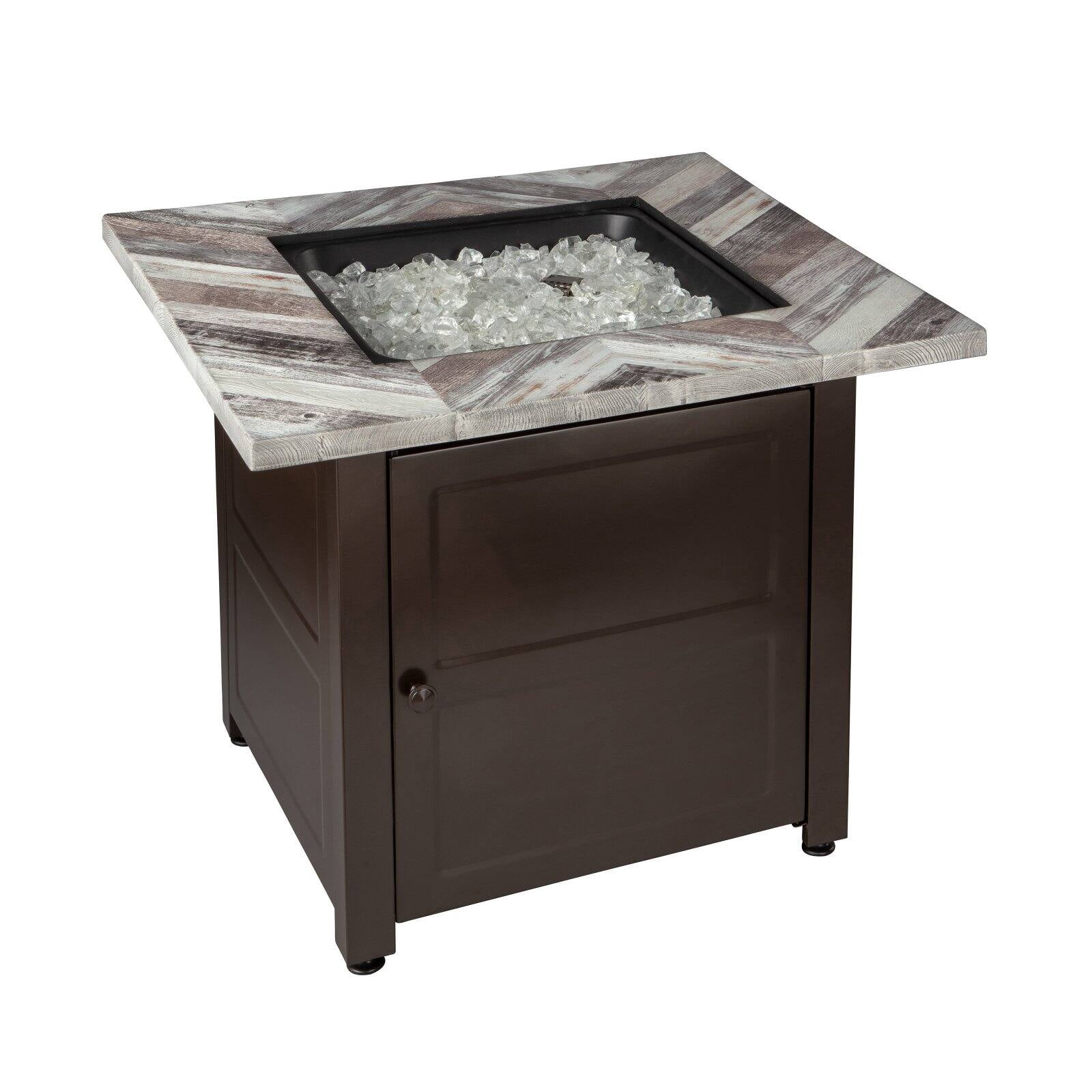 Uniflame Duvall 30" Square Printed Faux Wood Mantel LP Gas Patio Fire Pit