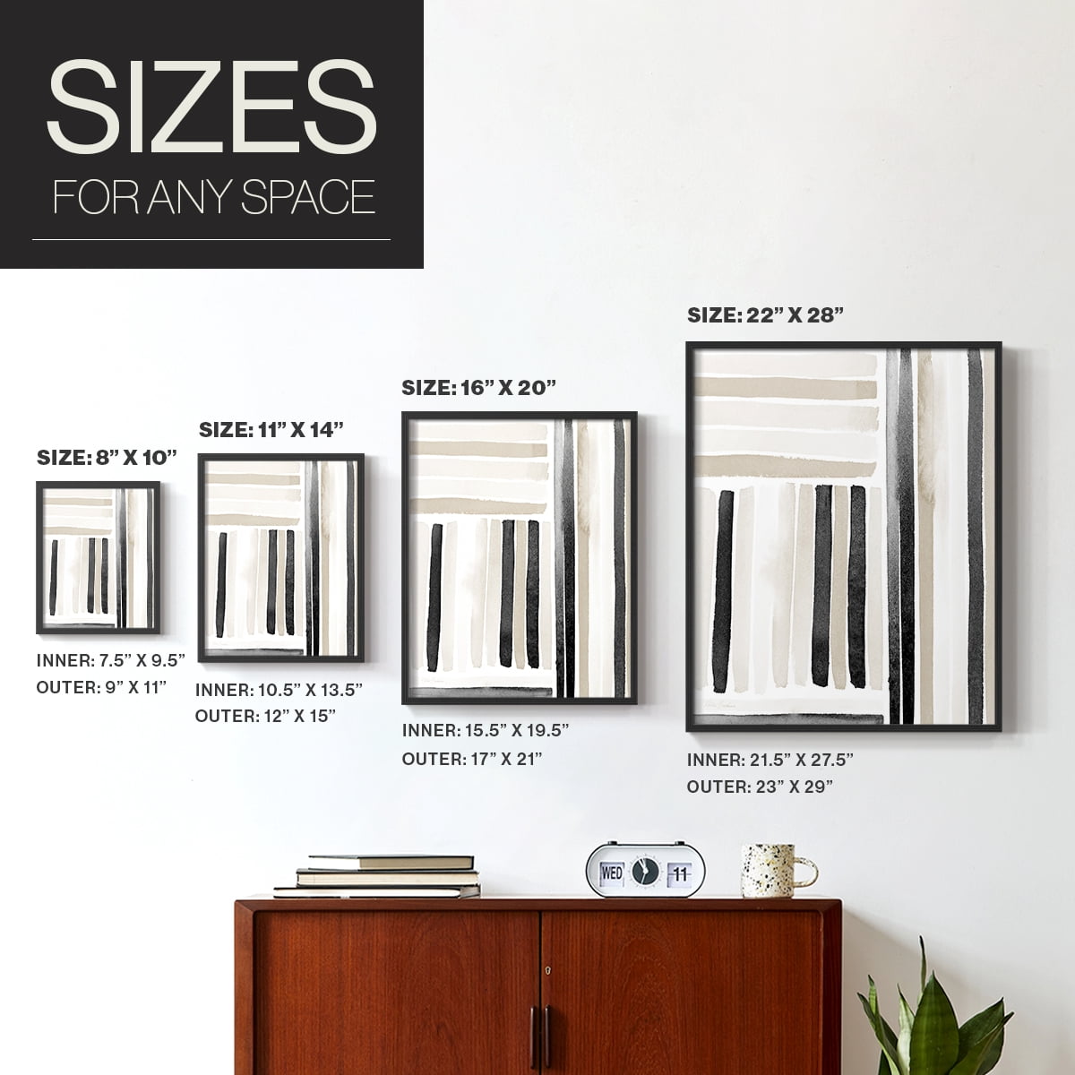 Neutral Lines I in Black Solid Wood 11 x 14 Framed Print