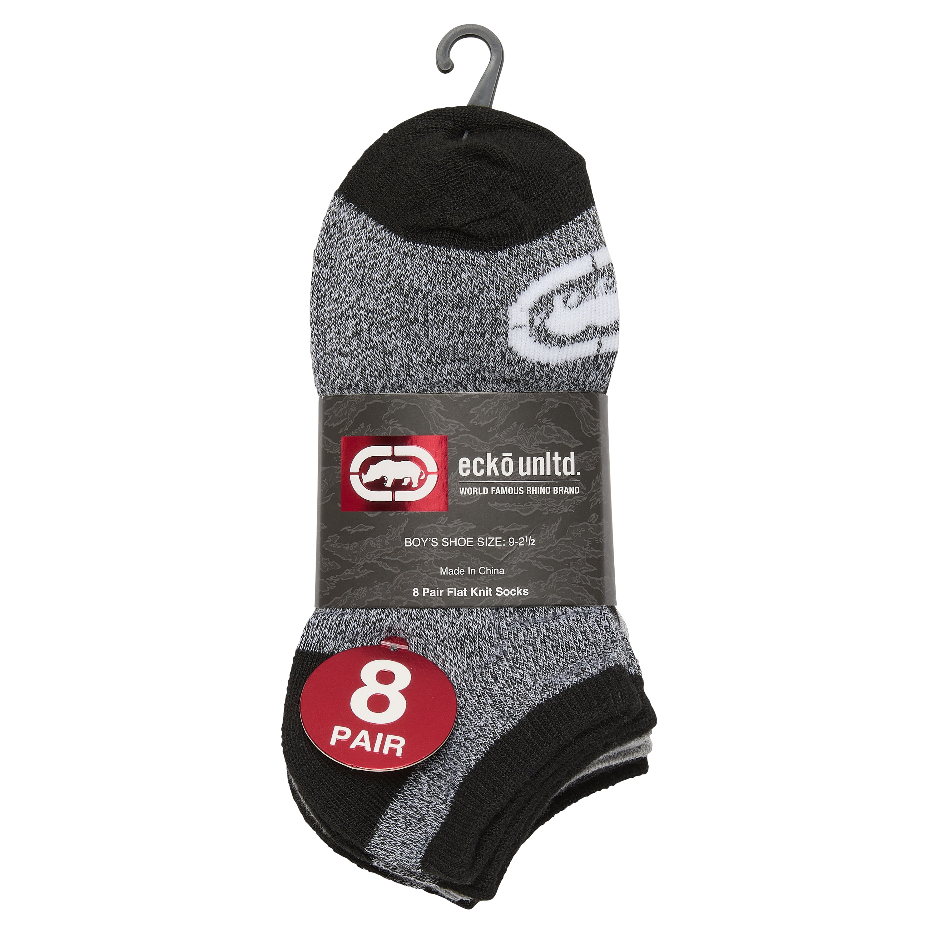 Ecko Unltd Young Boy's Cushion Comfort No-Show Low Cut Basic Black Grey 8 Pack Socks