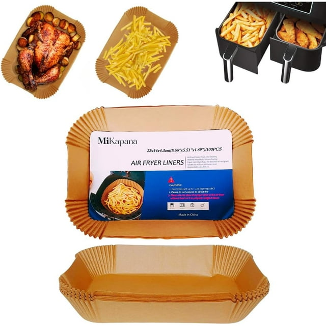LAICAIW Doublures pour Friteuse à Air Chaud Mikapana Jetables pour Ninja, Doublures Doubles en Papier Parchemin pour Friteuse à Air, Papier Parchemin Antiadhésif, Sûr pour les Aliments, Imperméable et Résistant à l'Huile pour la Cuisson, Accessoires pour Friteuse à Air, Rectangulaire, 100