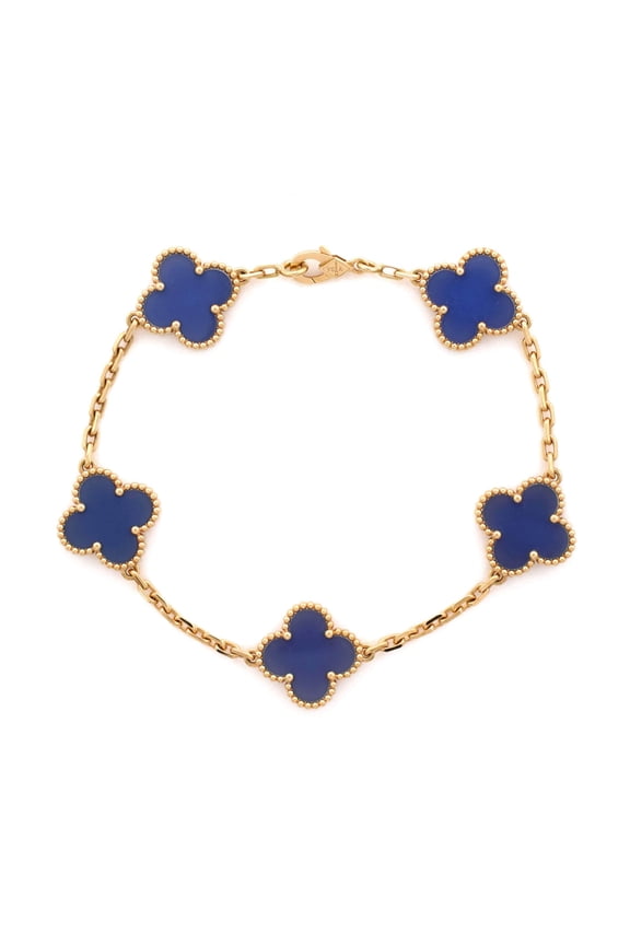 Pre-Owned Vintage Alhambra 5 Motifs Bracelet 18K Yellow Gold and Agate By Rebag