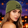 thumbnail image 2 of CUZIBR Women Knitted Beanie Hat Halloween Pumpkin Face Pattern Soft Stretchy Thermal Fall Winter Hat Holiday Party Cosplay Headwear For Adults, 2 of 4